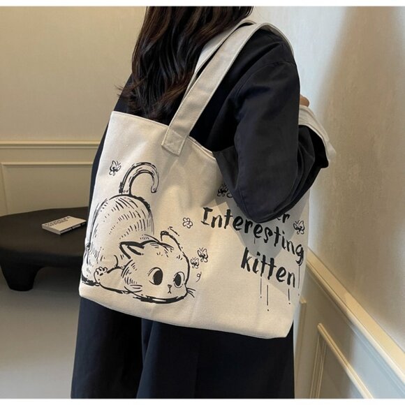 Beige Canvas Oversized Everyday Tote - Picture 3 of 4